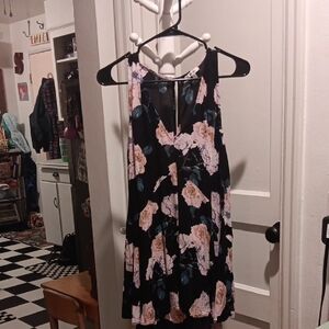 JODIFL Black Mini Dress with Pink Floral Print